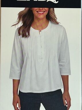 Lands' End White Pintuck Henley Tunic (L)